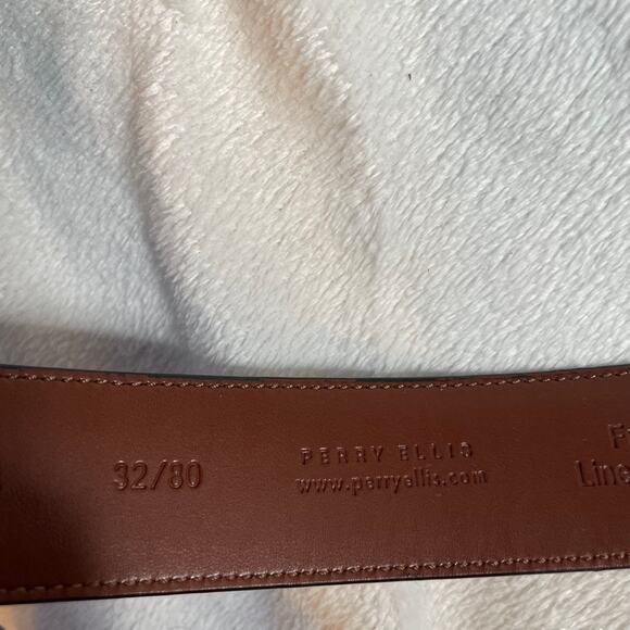PERRY ELLIS 32 Brown Belt Leather Full Grain Cowhide Silver - Picture 3 of 6